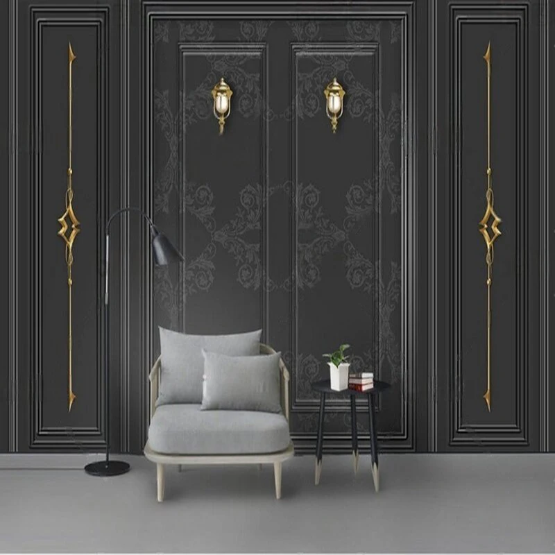 MU9171 Modern and fashionable gypsum line embossed black European-style pattern wall lamp, TV, bedroom home decoration backgroun