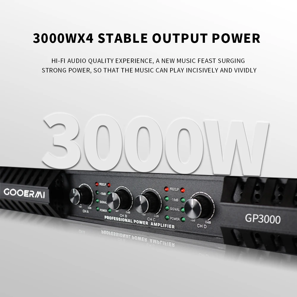 Gooermi 전문가용 하이 디지털 전력 증폭기, 클래스 D 4x2600W, 4 채널 1U 전력 증폭기, GP2600