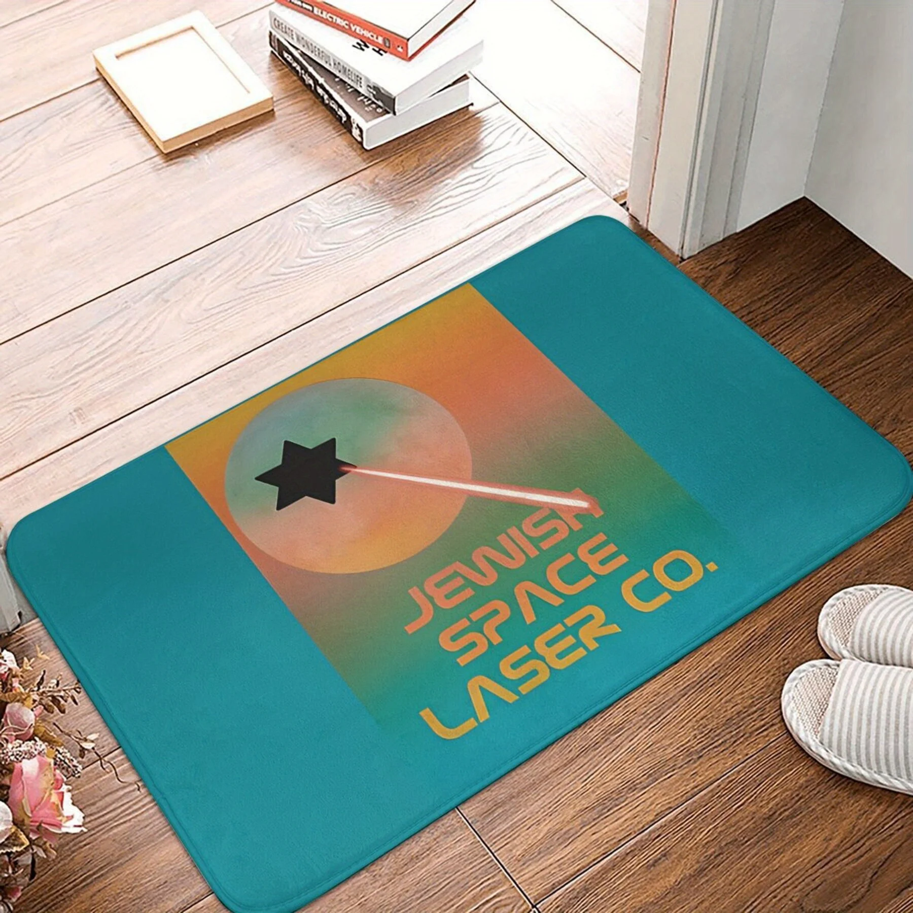 

Retro Space Laser Company Logo Door Mat, Vintage Sci-Fi Graphic Print Non-Slip Floor Rug for Entryway Bedroom Home Decor