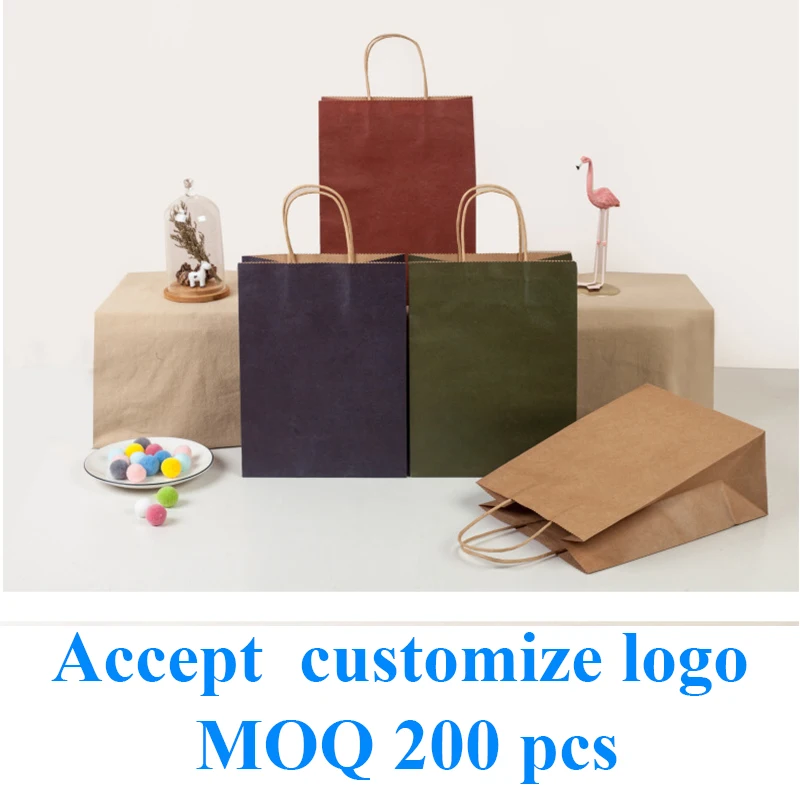 10 pcs Eco-Friendly Kraft Paper Gift Bags With Handles Clothes Shopping Bags Party  new arrival Kraft shopping paper bags/ g