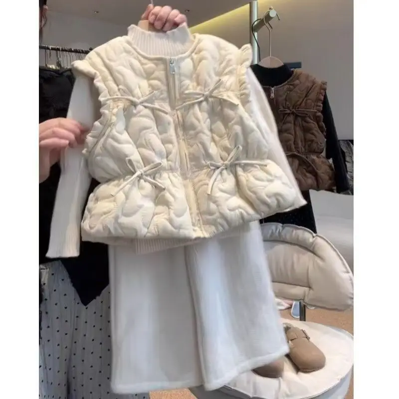 Korean Children's Vest Autumn/Winter 2025 New Item Internet Famous Girl Butterfly Knot Quilted Cotton Fashion Vest 80-140CM