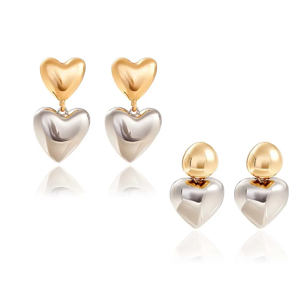 

Gold-Silver Two - Tone Heart Earring Set | 2025 Minimalist Romantic Daily Jewelry