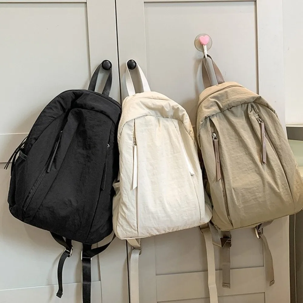 Fashion Solid Color Travel Backpack Lightweight Versatile Nylon Backpack Large Capacity Multi-pocket Student Schoolbag Men