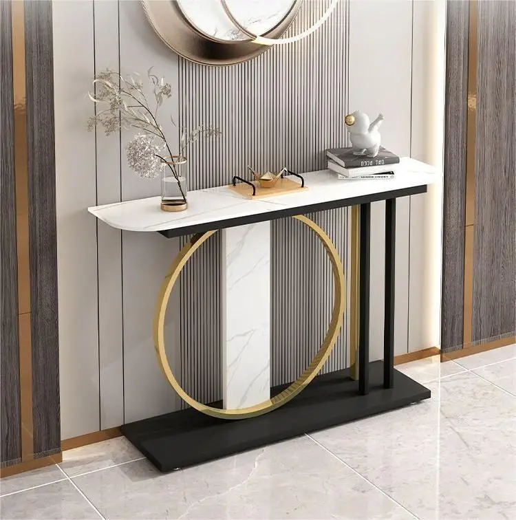 

Light Luxury Foyer Tables Italian Style Wall Mounted Banner Entrance Door Console Table Supply Table Marble Rock Cabinet