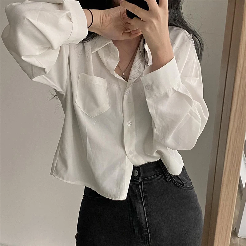 Vintage Shirts Women Korean Fashion White Long Sleeve Button Tops Summer Harajuku Loose Office Ladies Blouse New