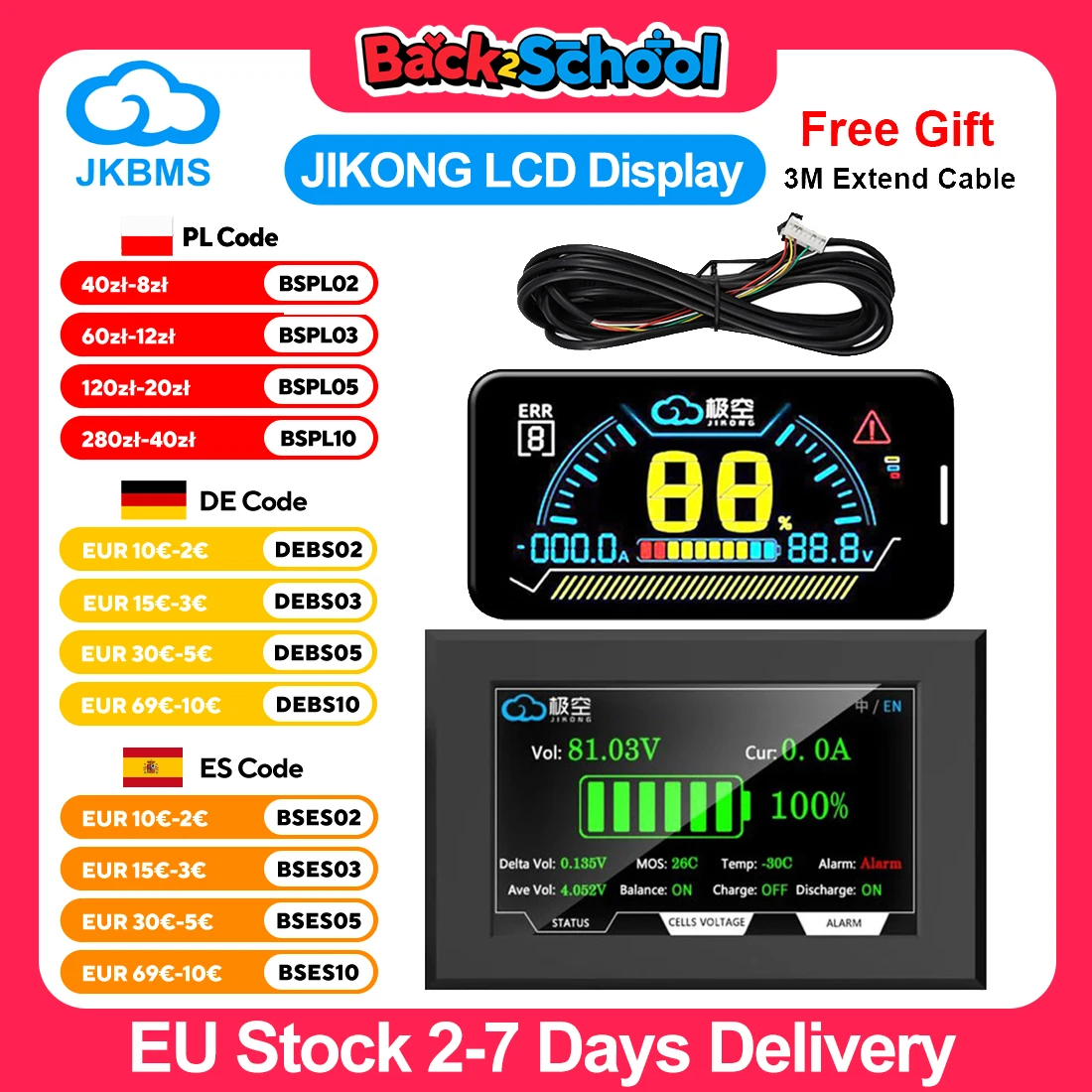 

JIKONG BMS ЖК-дисплей 2,3 4,3-дюймовая литиевая батарея Smart Bms аксессуары интеллектуальный индикатор уровня заряда батареи монитор JIKONG BMS
