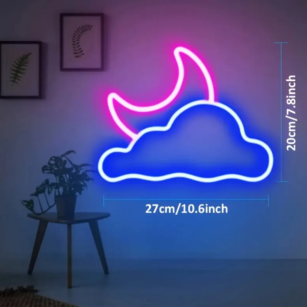 Cloud And Moon LED Neon Light, Neon Lights Sign For Wall Decor, USB Powered LED Neon Signs For Bedroom Wedding Party Decoration