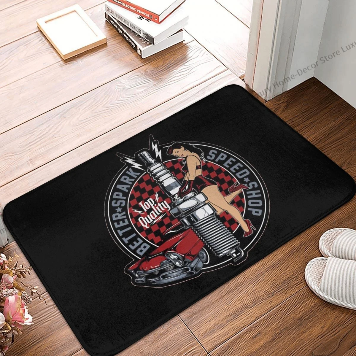 Bedroom Mat Pin Up Girl Speed Shop Retro Rockabilly Doormat Kitchen Carpet Entrance Door Rug Home Decor