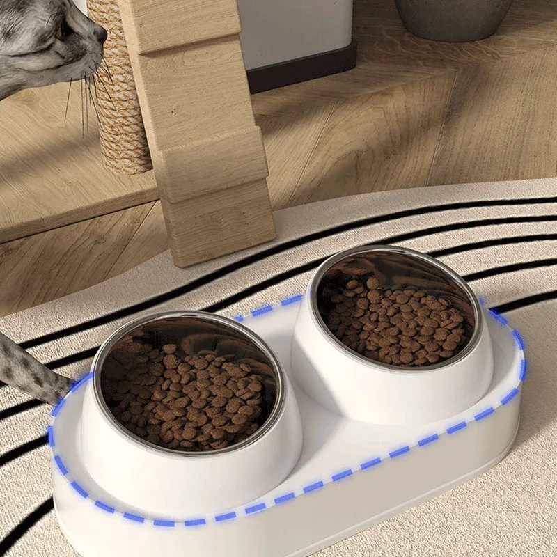 Pet Cat Bowl Non-Slip dog Double Bowl Tilt Safeguard Neck Cat Food Container not black chin dog Water Feeder Pet Supplies