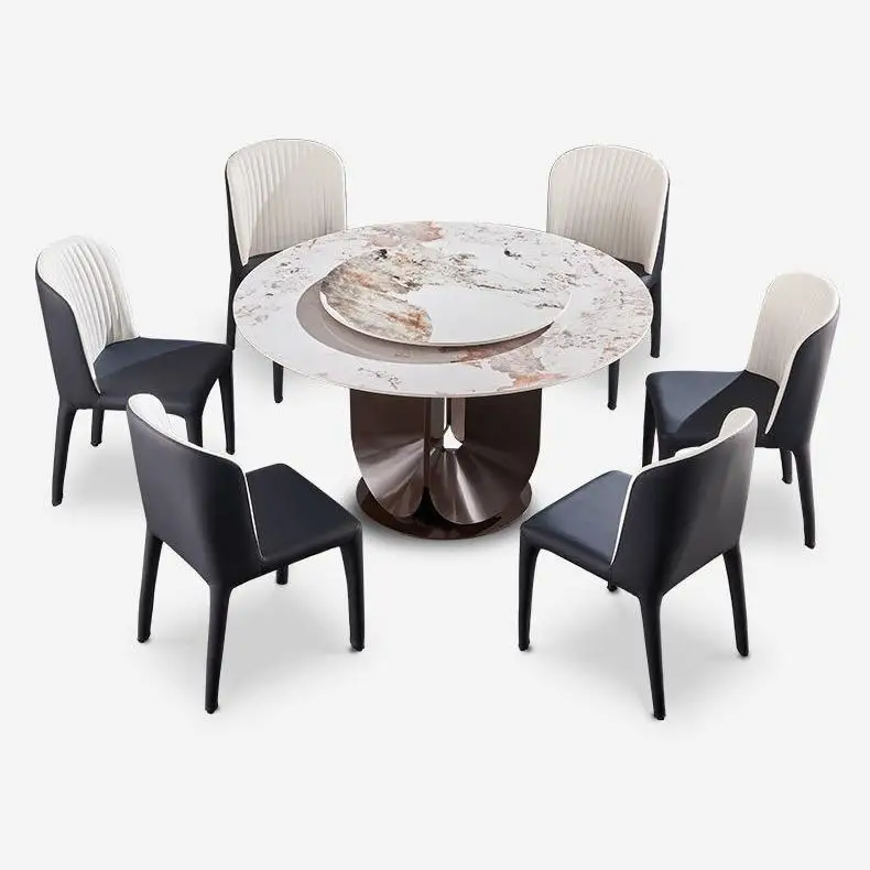 Juego de Comedor de Mármol de Lujo con 6 Sillas - Cubierta de Mármol Blanco Calacatta, Muebles Nórdicos Modernos, Juego de Mesa de Comedor de Mármol para 6 Personas*