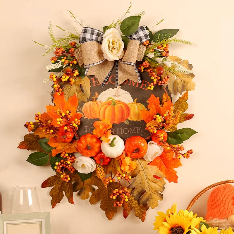 

Thanksgiving Harvest Festival decorations New fall pumpkin wood plaque wreath Thanksgiving Yard Wreath listing