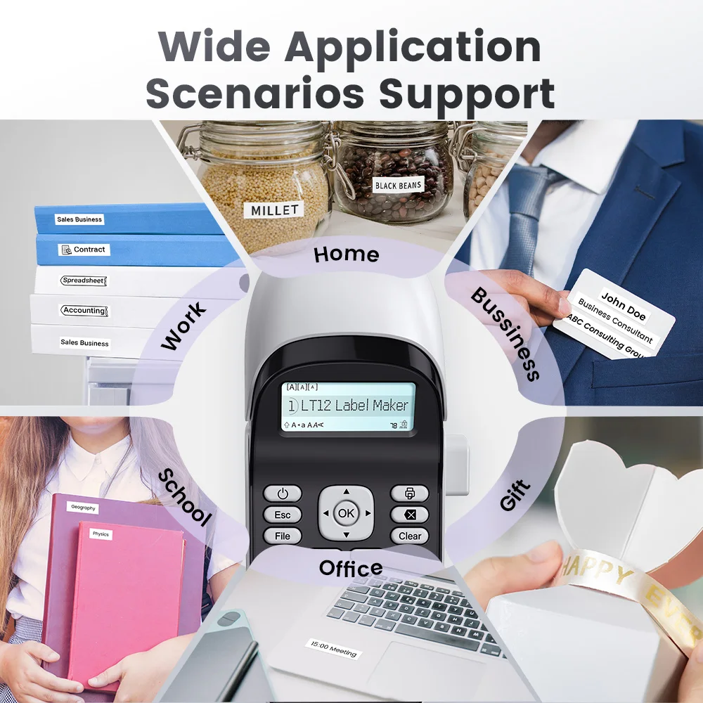 LT12 Etikettendrucker, tragbarer tintenloser Etikettendrucker, Bluetooth-Handaufkleberdrucker für Büro und Zuhause, Qwerty-Tastatur, One-Touch-Taste
