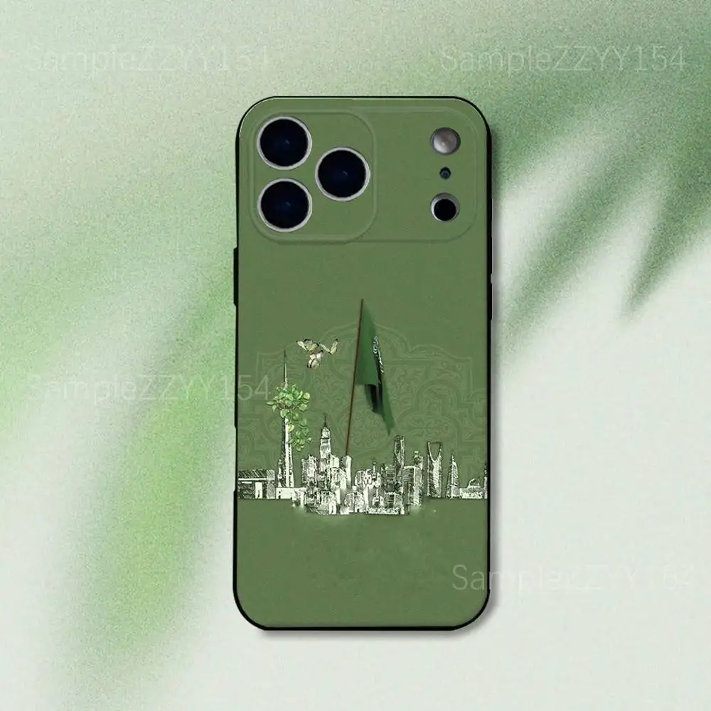 حافظة هاتف بعلم المملكة العربية السعودية لهاتف آيفون 17,16,15,14,13,12,Pro,Max,Plus,E,SE4,Air,Mini Black Soft Funda