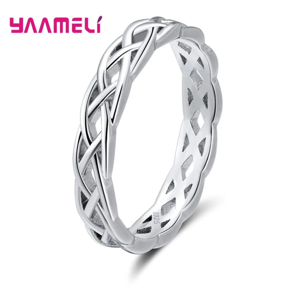 Simple Concise Style Women Men Unisex Stackable Ring Original 925 Sterling Silver Hollow Twisted Daily Dating Appointment Bague