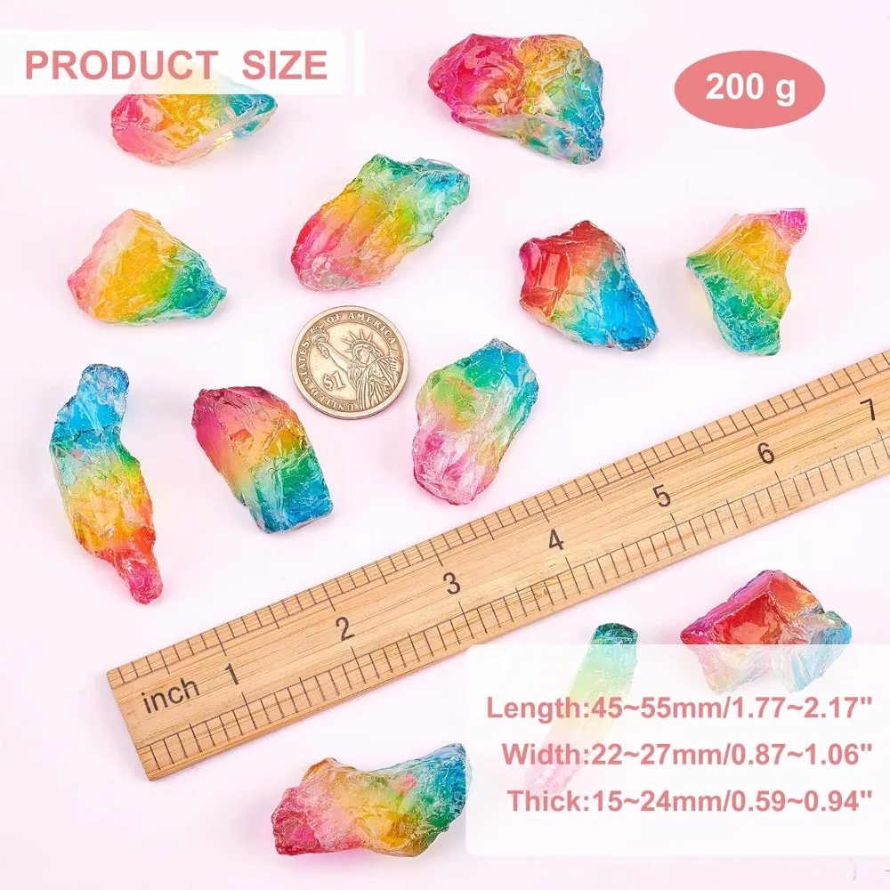 200g Rainbow Titanium Coated Rough Crystal Point Raw Rock Quartz Cluster Specimen Stones No Hole Dyed Tourmaline making kit