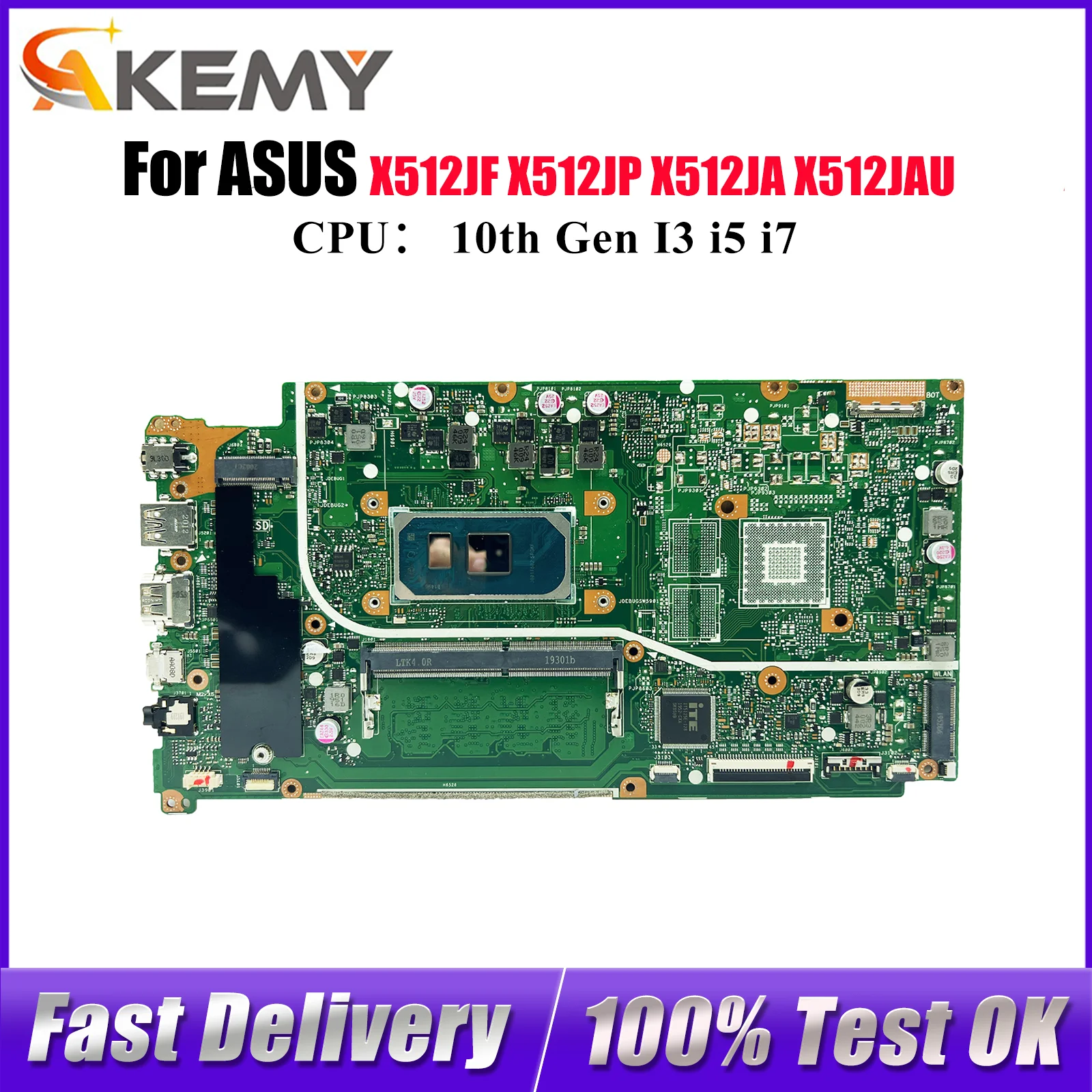 

X512JA Материнская плата для ноутбука ASUS X512JAW K512J V5000J A512J X512JF S512J X512J X512JAU X512JP Материнская плата с 10-го поколения I3 i5 i7