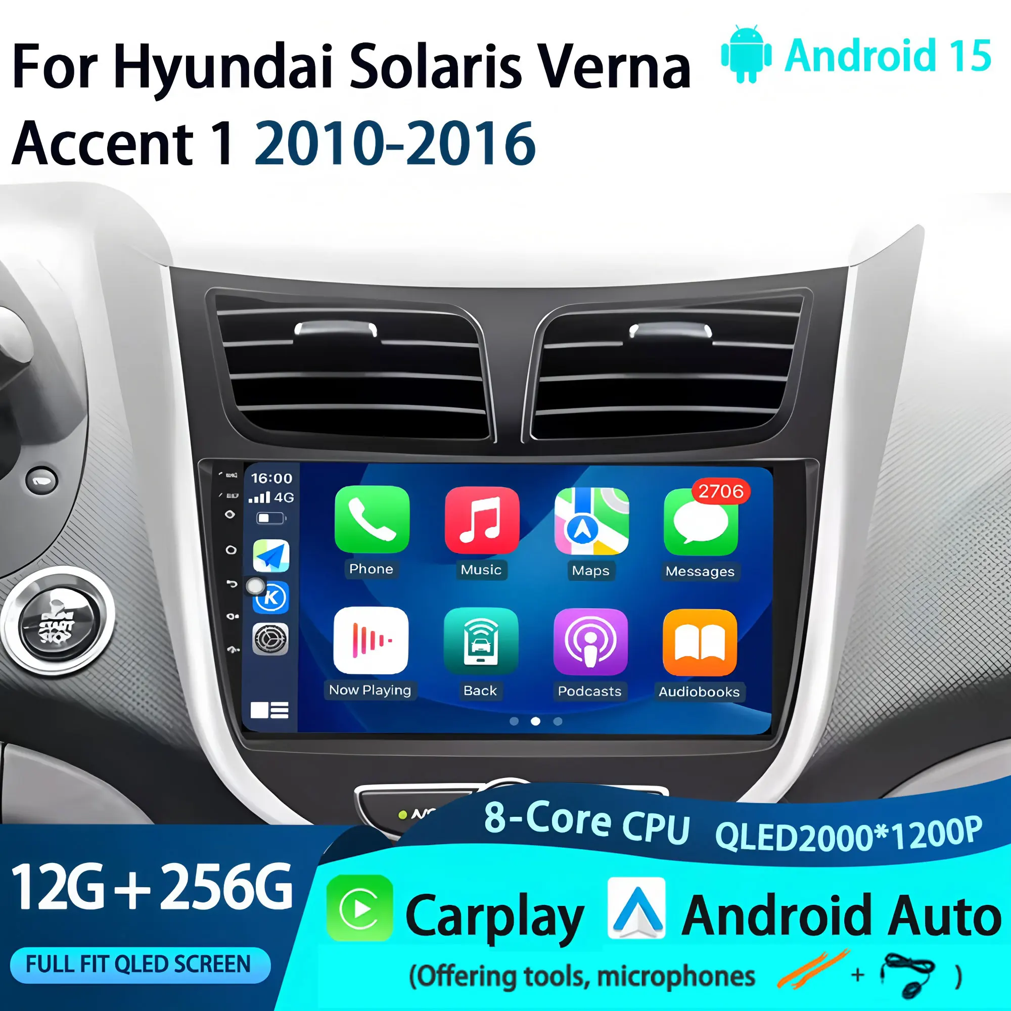 Android 15 Car Radio For Hyundai Solaris Verna Accent 1 2010-2016 Multimedia Video Player No 2 Din Head Unit Carplay GPS FM