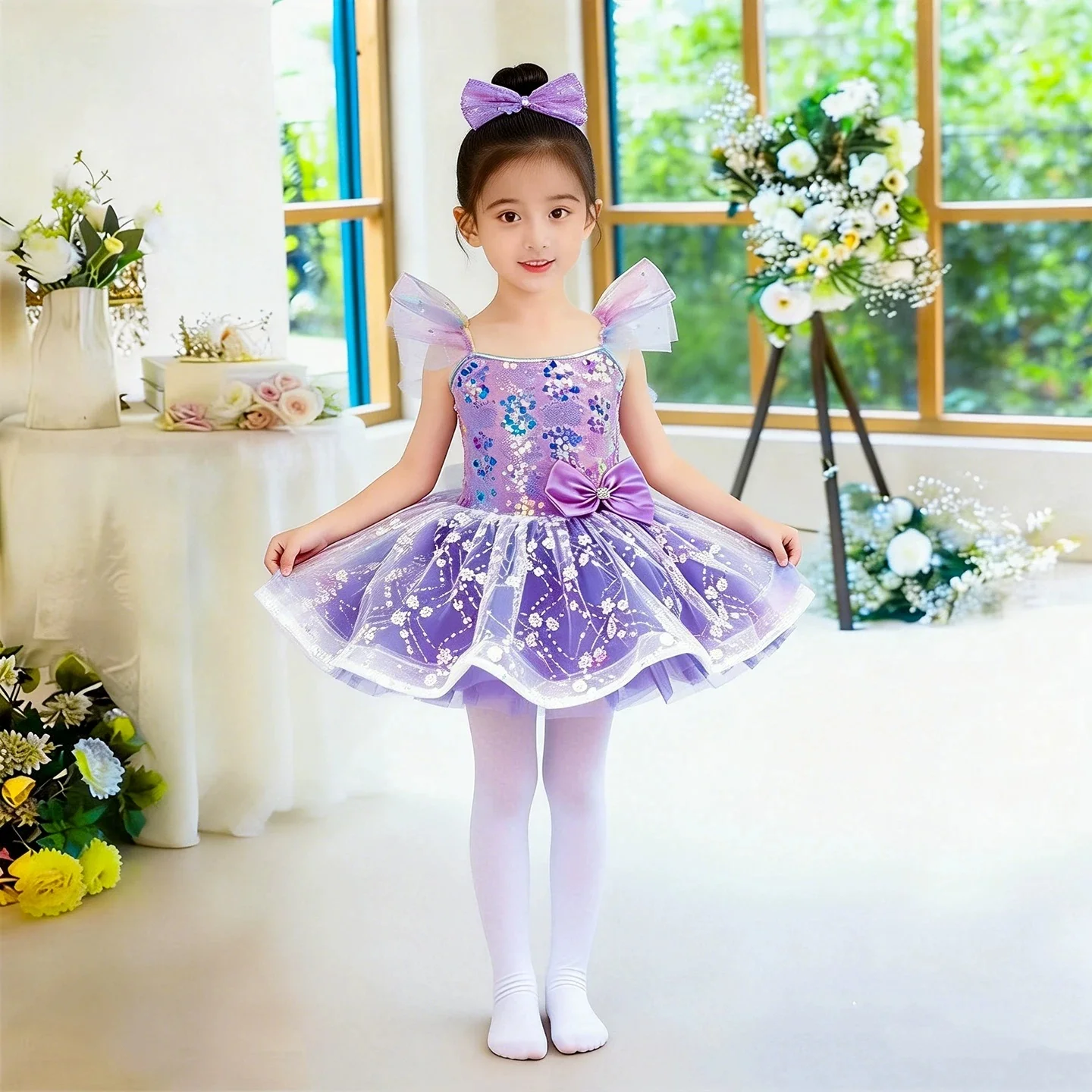 Stage Wear Festival Celebration Modern Dance Dress for Girls Sequin Lyrical Contemporary Freestyle Dance Costume Girls - view 3