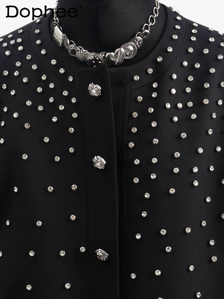 

Men's 2025 Summer New Starry Sky Suit Jackets Men's Short Style Rhinestone Design Padded Shoulder Loose Short Sleeve Trendy Tops