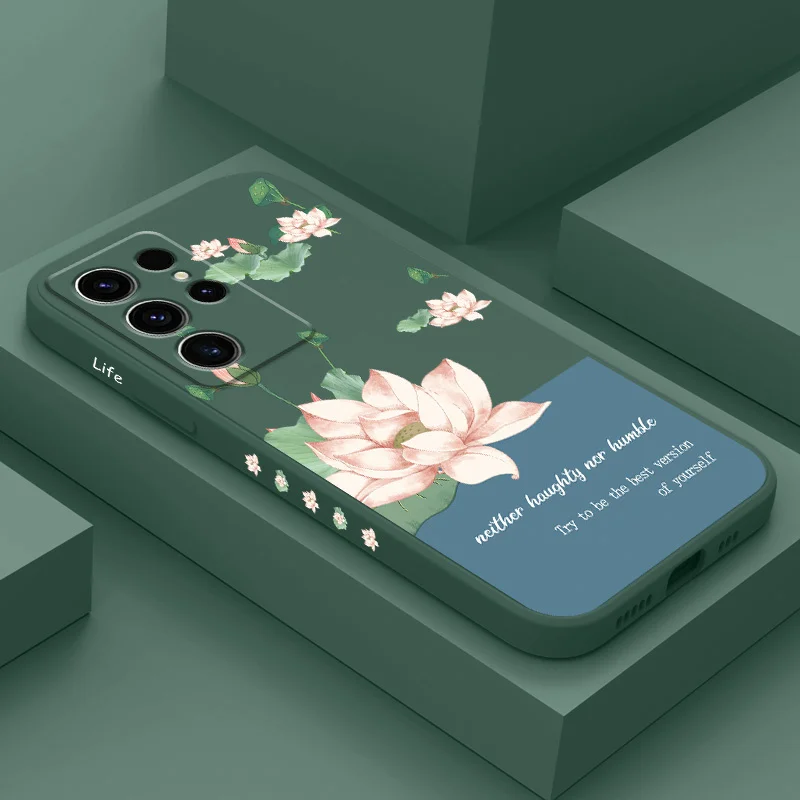 

Green Lotus Phone Case For Samsung Galaxy S25 S24 S23 S22 S21 S20 S10 S10E Ultra Plus FE Note 20 Ultra Plus Cover