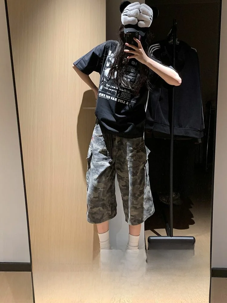 

plus Size American Style Cargo Pants Women's Camouflage Seven-Foot Jeans Summer New Design Slimming Workwear Trousers