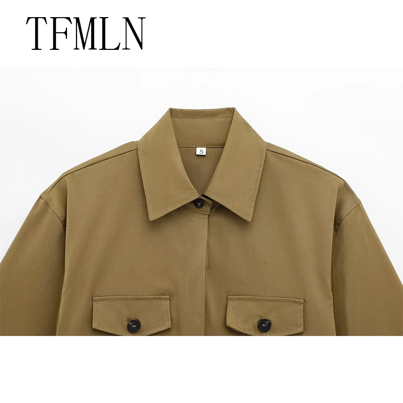 TFMLN ربيع وصيف جديد 2 قطعة مجموعات 2025 المرأة بلون قصيرة الأكمام قمصان جيوب بلايز السراويل غير رسمية مجموعات