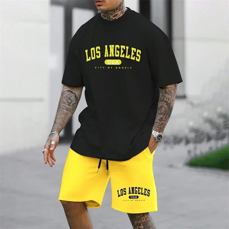 

Men's 2026 Loose Basketball Two Piece Tracksuit Short Sleeve T Shirt Shorts Summer Seaside Holiday Home Casual Pajama Outfit