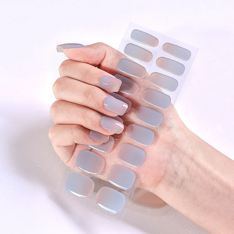 Solid Color Semi Cured Gel Nail Polish Strips Full UV/LED Lamp Requirel Wraps Self-Ashesive Girl Beauty Korean Gel Nail Stickers