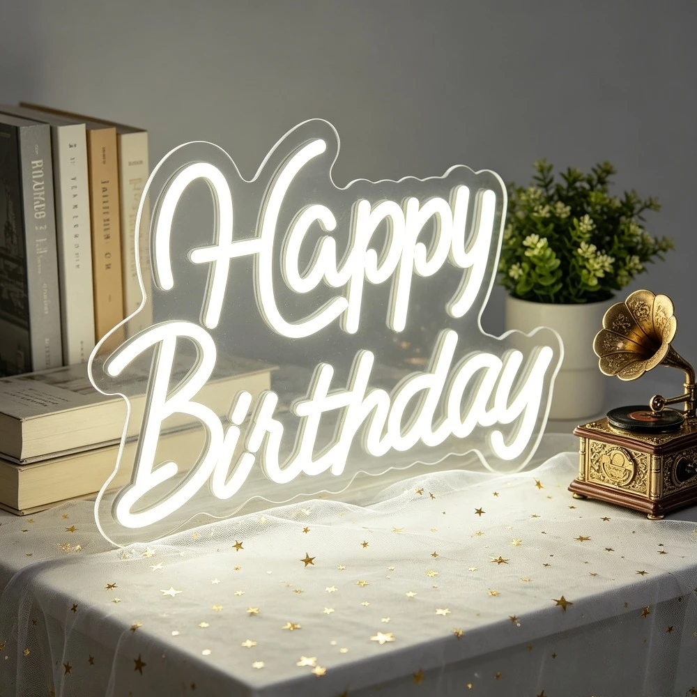

Neon Sign Happy Birthday LED Night Light USB Rechargeable Warm White Aesthetic Decor for Home Party Wedding Birthday Gift