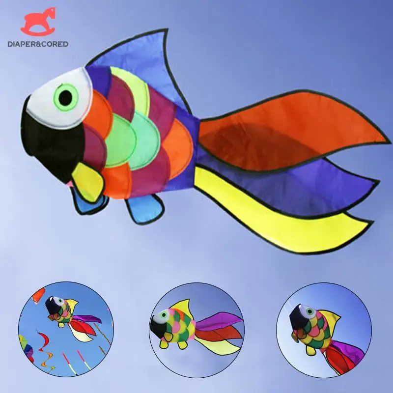 Cute Rainbow Fish Kite High Quality Nylon Windsock Outdoor Garden Decor Kids Line Laundry Kids Toys Random Color