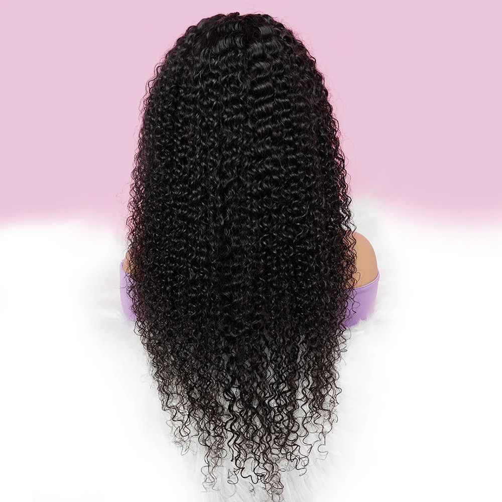 Perruque Lace Front Wig naturelle Remy bouclée, 4x4, 13x4, pre-plucked, avec raie centrale libre, densité 180%, pour femmes