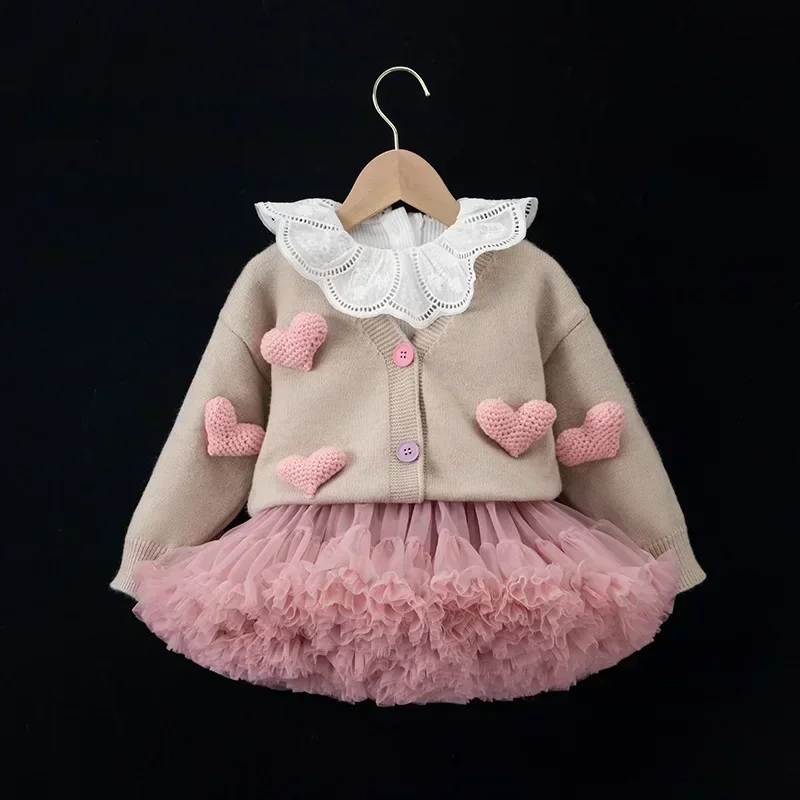 Korean Kid Set Baby Girls Suit Autumn New Long Sleeve Children's Sweater + Skirt Set Girl Lovely Print Pleated Skirt B65