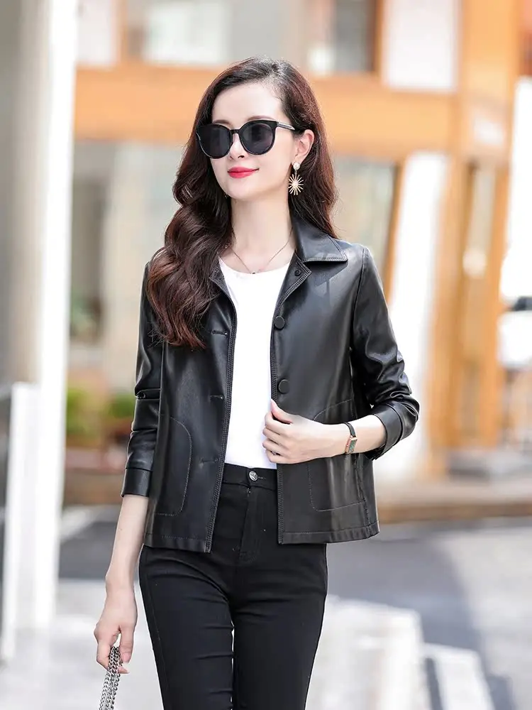 Slim Fit Short Women's Sheepskin Leather Jacket 2026 Spring Autumn Fashionable Versatile Korean Style Coat for Ladies