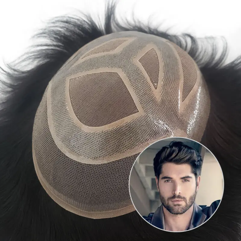 versalite-男性用モノレースのフロントウィッグ人間の髪の毛のかつら男性用通気性のある変形性100-ナチュラル