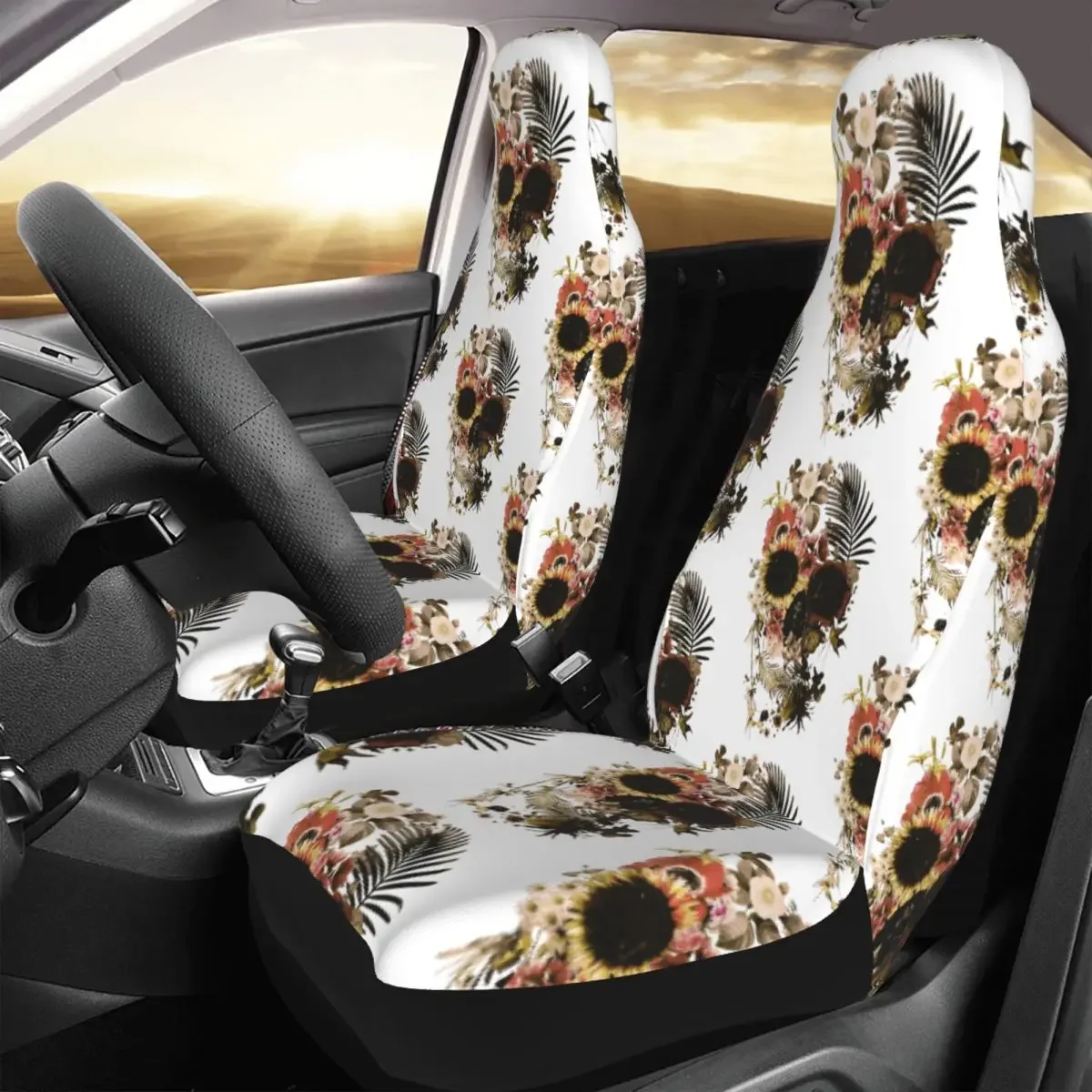 Garden Skull Light Universal Car Seat Cover Protector Interior Accessories Dark Death Skeleton Seat Covers Polyester Car Styling