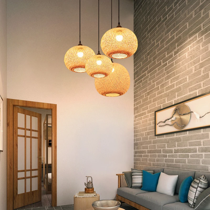 ZK50 LED E27 Bamboo Spherical Chandelier Lighting Decorative Art Pipe Lamp Handmade Bamboo And Rattan Room Lighting Chandelier