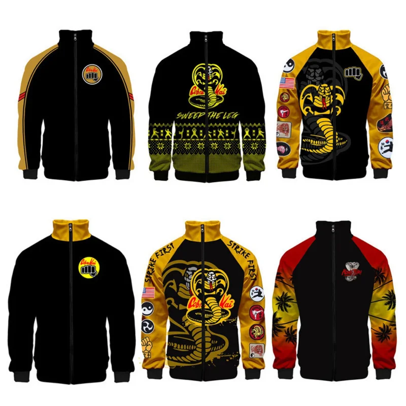 The Karate Kid Cosplay Cobra Kai Women Men Zipper Hoodies Jackets 3D Stand Collar Sweatshirt Tops Boy Tracksuit Streetwear