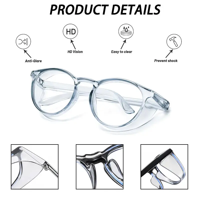 Round Safety Goggles Windproof Anti-Pollen allergy Anti Fog Eyewear Blue Light Blocking Eyeglasses Prescription Myopia Frame