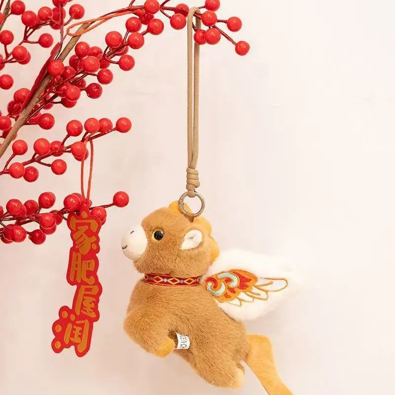 1 pz regalo di natale morbido cavallo volante carino mini cavallo ciondolo portachiavi capodanno mascotte pony rosso peluche auto decorazioni per la casa