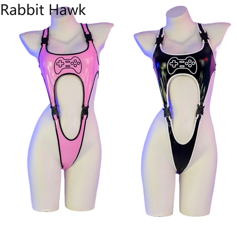 Bodysuit Cosplay Anime Cartoon para mulheres, controlador de jogo, perna alta, fivela, couro, maiô Cyberpunk, pijama, roupas, trajes de jogos