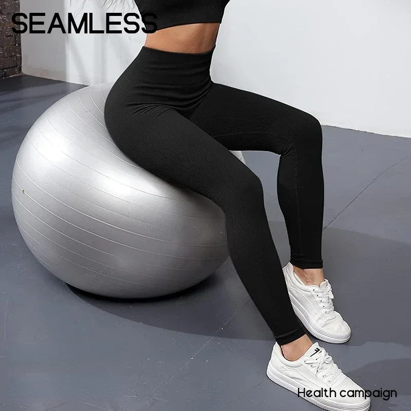 

Women Thread Solid Leggings Seamless Knit Yoga Leggings Gym Workout Running Stretchy High Waist Hip Liftting Skinny Gym Tights
