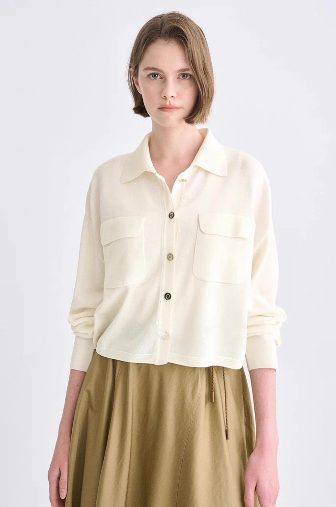 Lemon Cheese Faionable Knitted Open Cardigan Loose Slimming Tee Colors Button-Up  Collar Breathable Cotton Long Sve