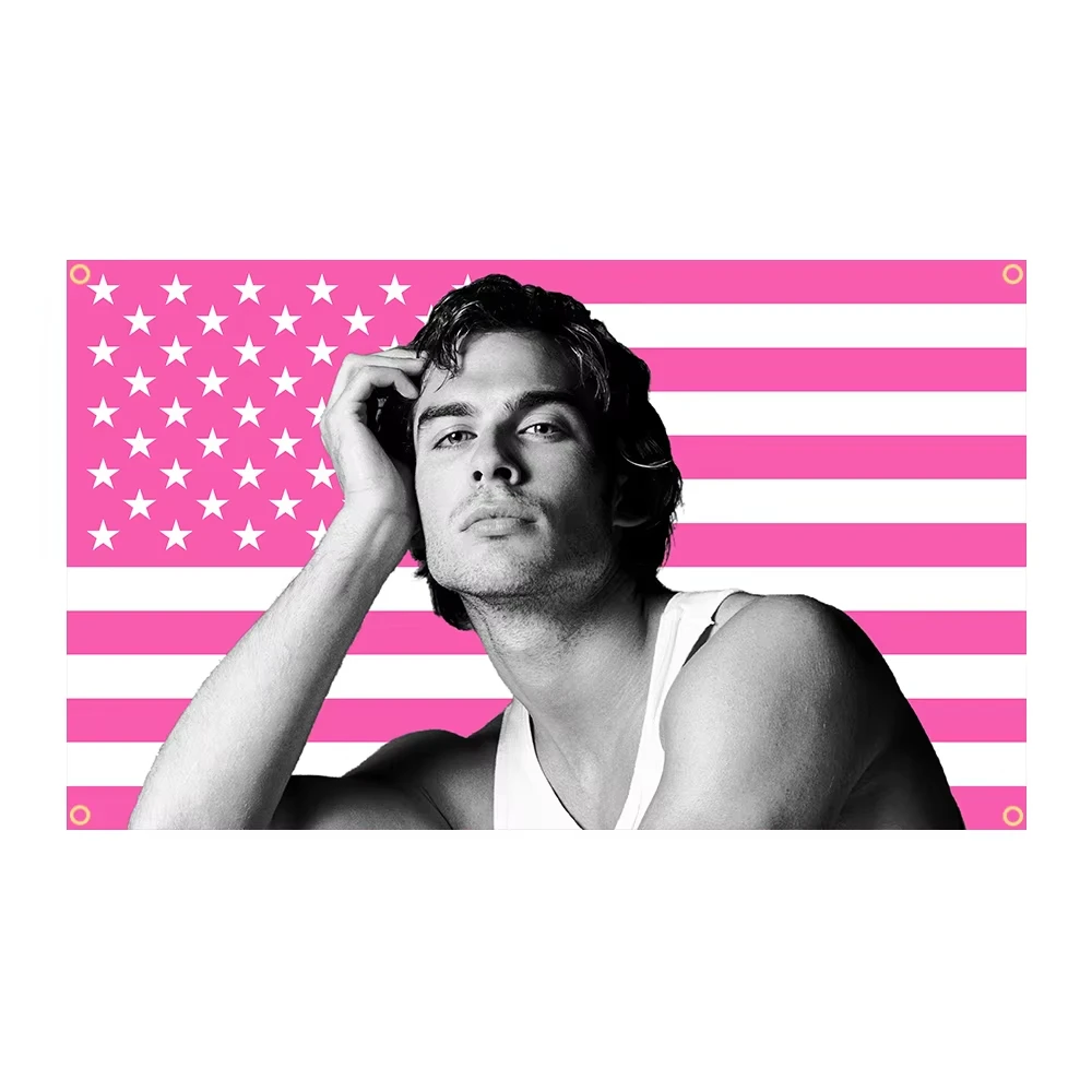 Ian Somerhalder Damon Salvatore Tapestry | Pink US Vampire Funny Meme Flag | Man Cave Wall Decor (Flat Print)