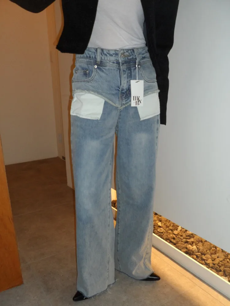 

Широкие повседневные джинсы с высокой талией, женские шикарные джинсы в стиле ретро, универсальные брюки длиной до пола, корейский сле