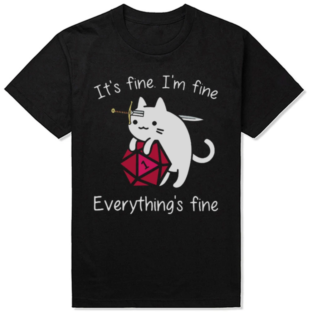 It's Fine I'm Fine DND Streetwear Dungeon Dragon T Shirt Dnd Dragon Dice Rpg T-Shirt Men Clothing Hombre Camiseta Tops Tees