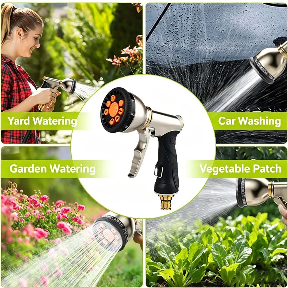 Multifunctional Car Wash & Garden Hose Nozzle Spray Gun,Heavy Duty Metal Body Rustproof Durable Watering Tool for Auto and Lawn