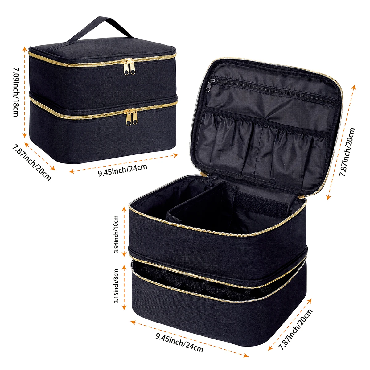 Nagellack-Organizer, tragbare doppellagige Kosmetik-Organizer-Tragetasche für Mädchen und Frauen, Nagelkunst, ätherisches Öl, Kosmetik-Set – Detail 3