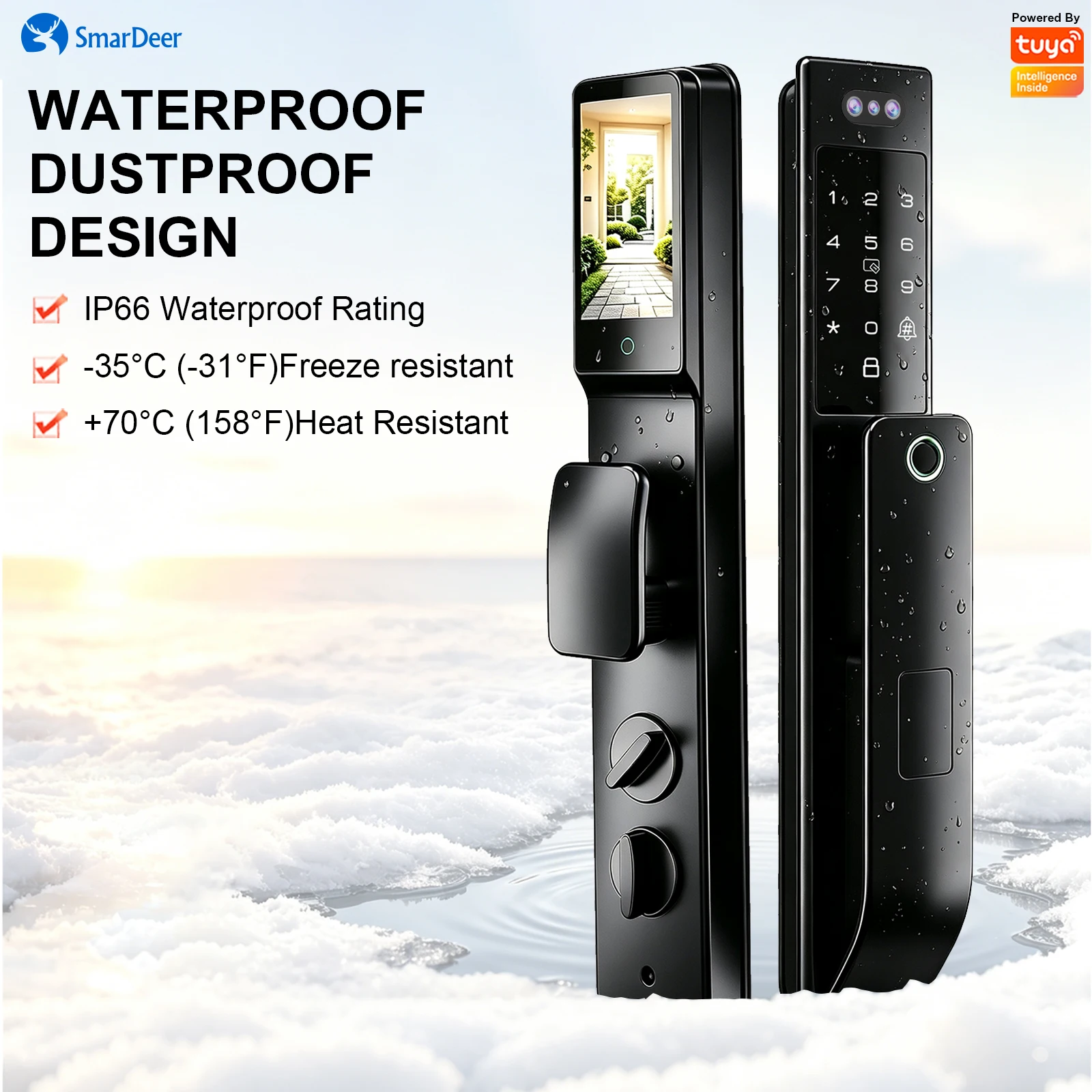 3D Face & Palm Vein Smart Door Lock, IP66 Waterproof Dual Biometric Lock, Fits with 6068/6085/Israel 6590 Standard Door Lock