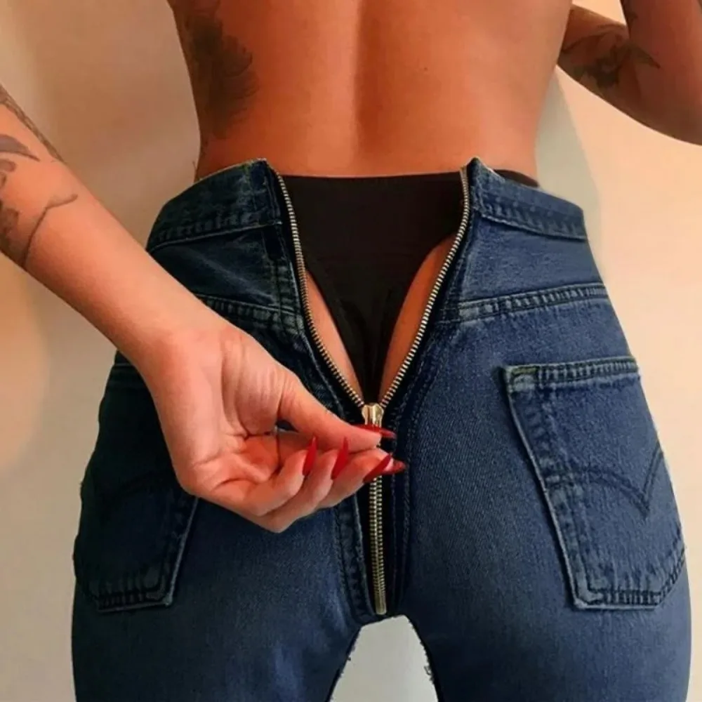 جينز نسائي مثير بخصر عالٍ وسحاب خلفي نحيل يناسب الجميع ملابس الشارع الشهير سراويل نسائية غير رسمية من قماش الدنيم ملابس بناطيل ضيقة