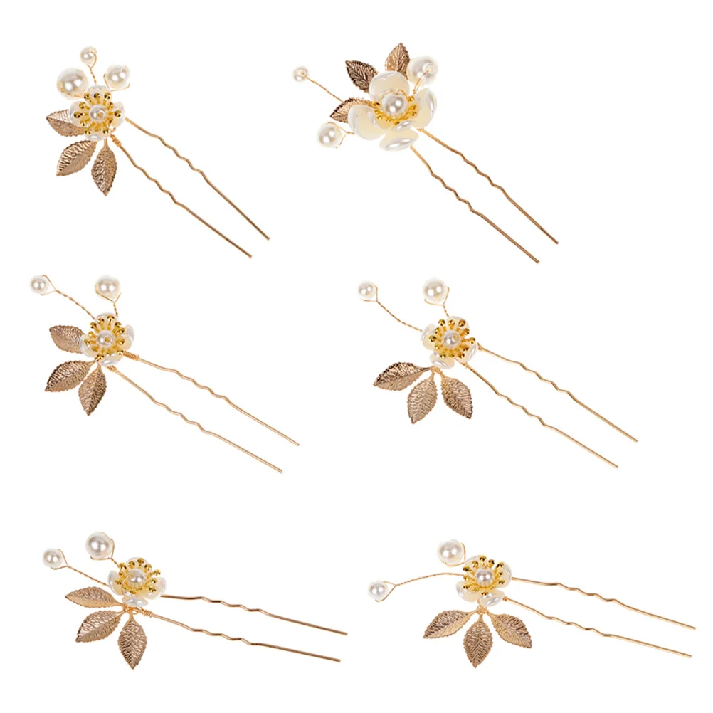

6 Pcs Wedding Hair Bun Suit Vintage Zinc Alloy Flower Hairpins Bridal Bridesmaid Accessory Elegant Decorative Party